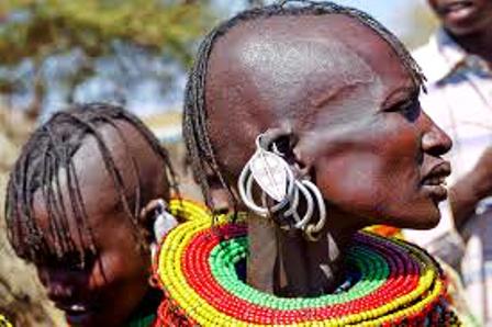 the turkana people with their traditional head attire