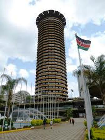 Kenyatta International Conference Centre with the kenyan flag