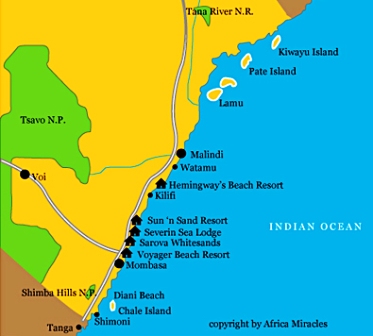 the map of  gateway to the North Coast is Mombasa